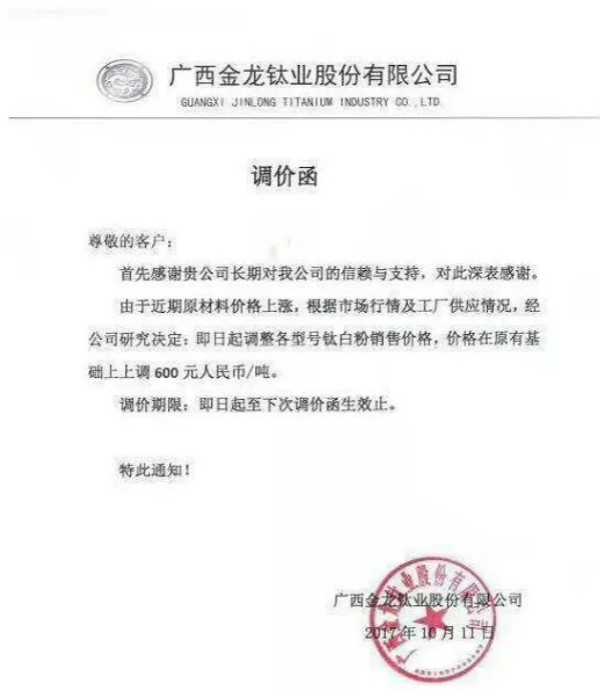 鈦白粉又雙叒叕漲價 16家鈦白粉企業集中提價